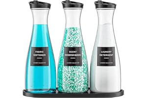 Galasily 3 Pack Laundry Detergent Dispenser Container with Tray, 54OZ Liquid Laundry Soap Dispenser with 12 Labels, Black Lau