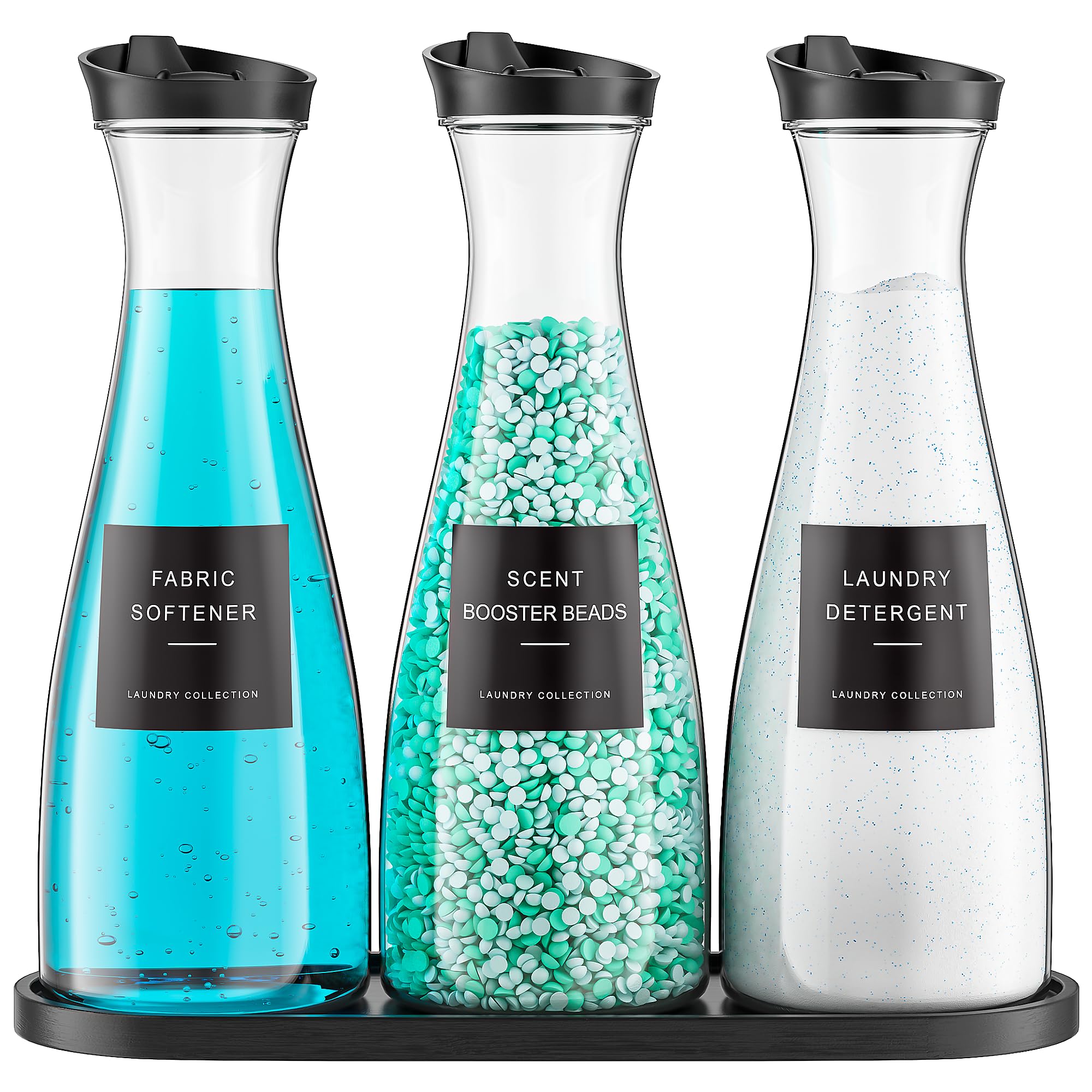 Photo 1 of **missing 1 cap*Galasily 3 Pack Laundry Detergent Dispenser Container with Tray, 54OZ Liquid Laundry Soap Dispenser with 12 Labels, Black Laundry Room Organization for Powder, and Fabric Softener