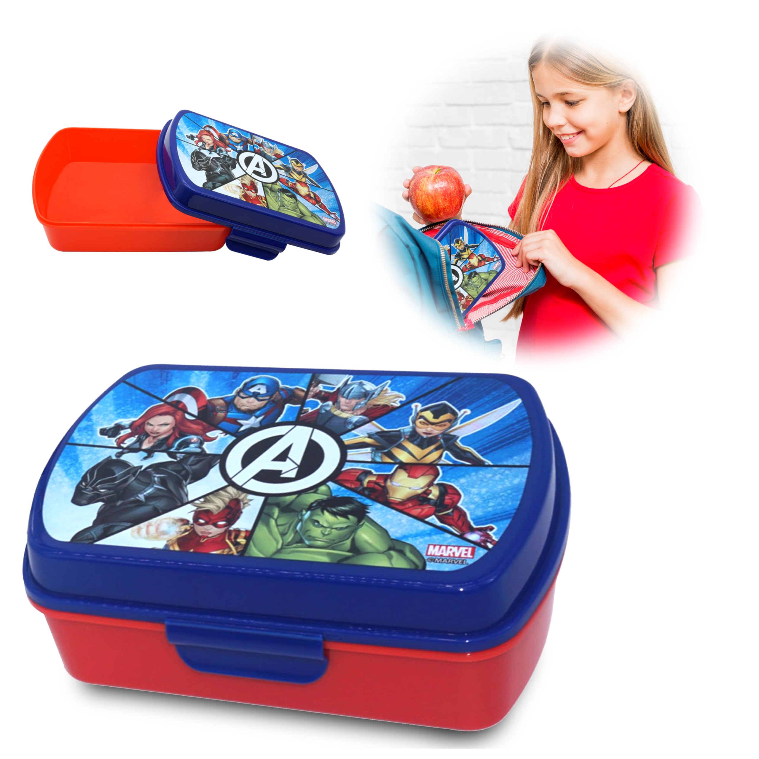 SRV Hub 16cm Marvel Avengers Lunch Box, BPA Free Plastic, Leak Proof Lunchbox, Microwave Safe Without Lid Sandwich Container for School and Traveling | Outdoor