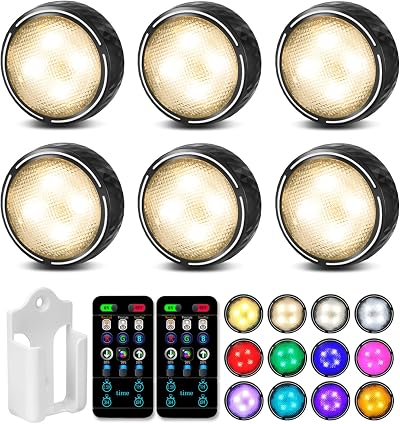 Onumii Battery LED Under Cabinet Lights 6 Pack RGB with Remote Black