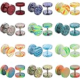 FIBO STEEL12 Pairs Faux Gauge Earrings Stainless Steel Stud Earrings for Men Women Cheater Fake Ear Plugs Gauges Tunnel