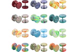 FIBO STEEL12 Pairs Faux Gauge Earrings Stainless Steel Stud Earrings for Men Women Cheater Fake Ear Plugs Gauges Tunnel