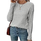 RoseSeek Women's Fall Sweaters Long Sleeve Knit Crewneck Sweaters Jumper Tops Streetwear Fall Outfits