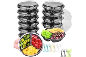 KVITTRA 12 Pack Plastic Appetizer Tray with Lid, Divided Serving Tray Snackle Box 20 Fruit Forks, Large Size Plastic Party Platters Snack Container for Party, Fruit, Nuts, Candy, Entertaining, Picnic