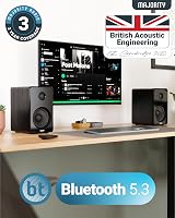 MAJORITY D40 Active Bluetooth Bookshelf Speakers 60W 4" Drivers with Remote view 3