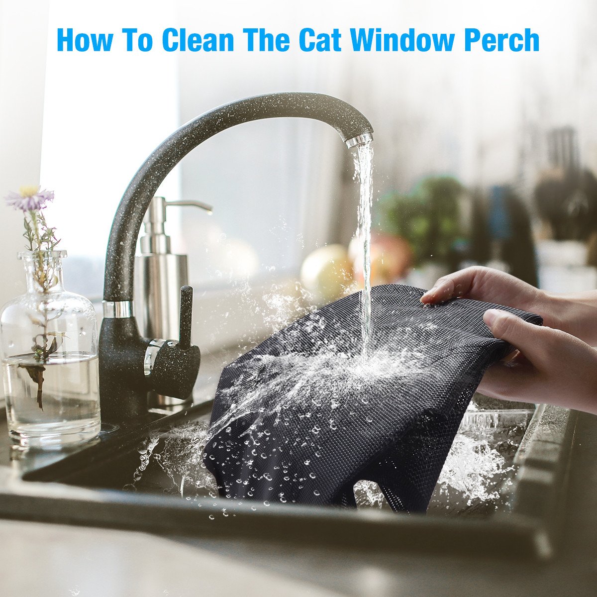 isYoung Cat Window Perch, Mounted Cat Sunshine seat Pet Hammock Kitty Bed Perch Cushion with 4 Ultra Heavy Duty Suction Cups Cat Bed Holds Up To 60lbs