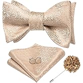 Hi-Tie Mens Selftied Bowties Lapel Pin Set Silk Solid Formal Bow Ties Pocket Square Cufflinks Sets for Wedding Tuxedo