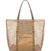 YUHAN PRETTY Mesh Beach Bags for Women with Zipper Foldable Hobo Tote Bag Vacation Shoulder Bags for Swimming Pools