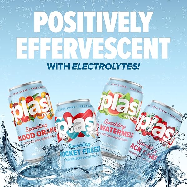 SPLASH REFRESHER SPARKLING WATER, BLOOD ORANGE – 8-PACK, 12 FL OZ CANS – FLAVORED CARBONATED SELTZER WATER WITH ELECTROLYTES, ZERO SUGAR & ZERO CALORIES