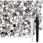 ASTARON 50g Mix Flatback Rhinestones Half Pearls for Crafts Mixed Size 3mm-10mm Flat Back Rhinestones for Crafts Flatback Pearls for DIY Tumblers Mugs Nail Art Shoes Clothes (Black White Series)