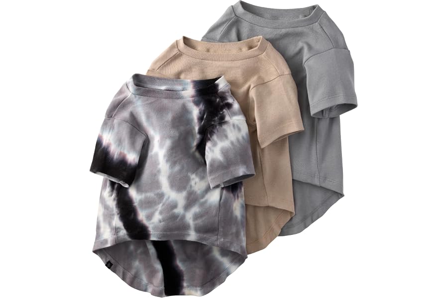 Pet Passion Toby II - The Perfect Tee, 3 Pack Short Sleeve Pet T-Shirt 100% Organic Cotton Tees Clothes for Small, Medium, Large Dogs, Black Sand Tie Dye, Medium (20-45 lbs)