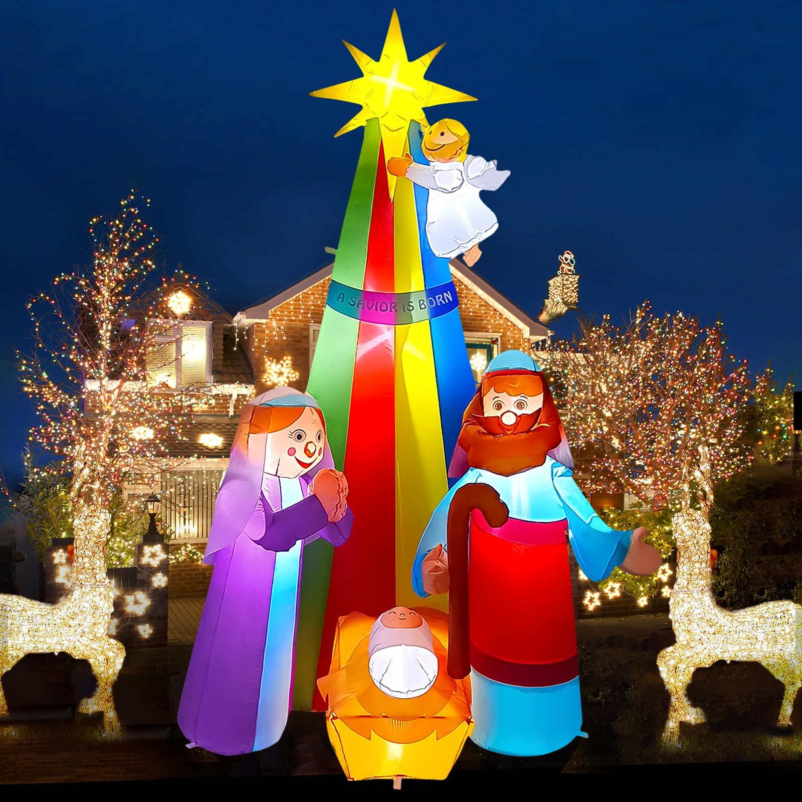 Kalolary 7FT Christmas Inflatables Outdoor Decorations, Blow Up Yard with Built-in Rotating LEDs for Indoor Large Outdoor Decor Yard Holiday Party Garden (Nativity Scene)