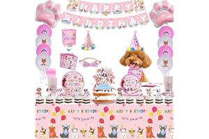 FFPTBNYX 110pcs Dog Birthday Party Supplies,Dog Theme Party Favor Set Includes Hats,Bow Tie,Bandana,Birthday Banners,Balloon,Cake Topper,Cupcake Topper,Tablecioth,Plate,Fork,Cup,Straw