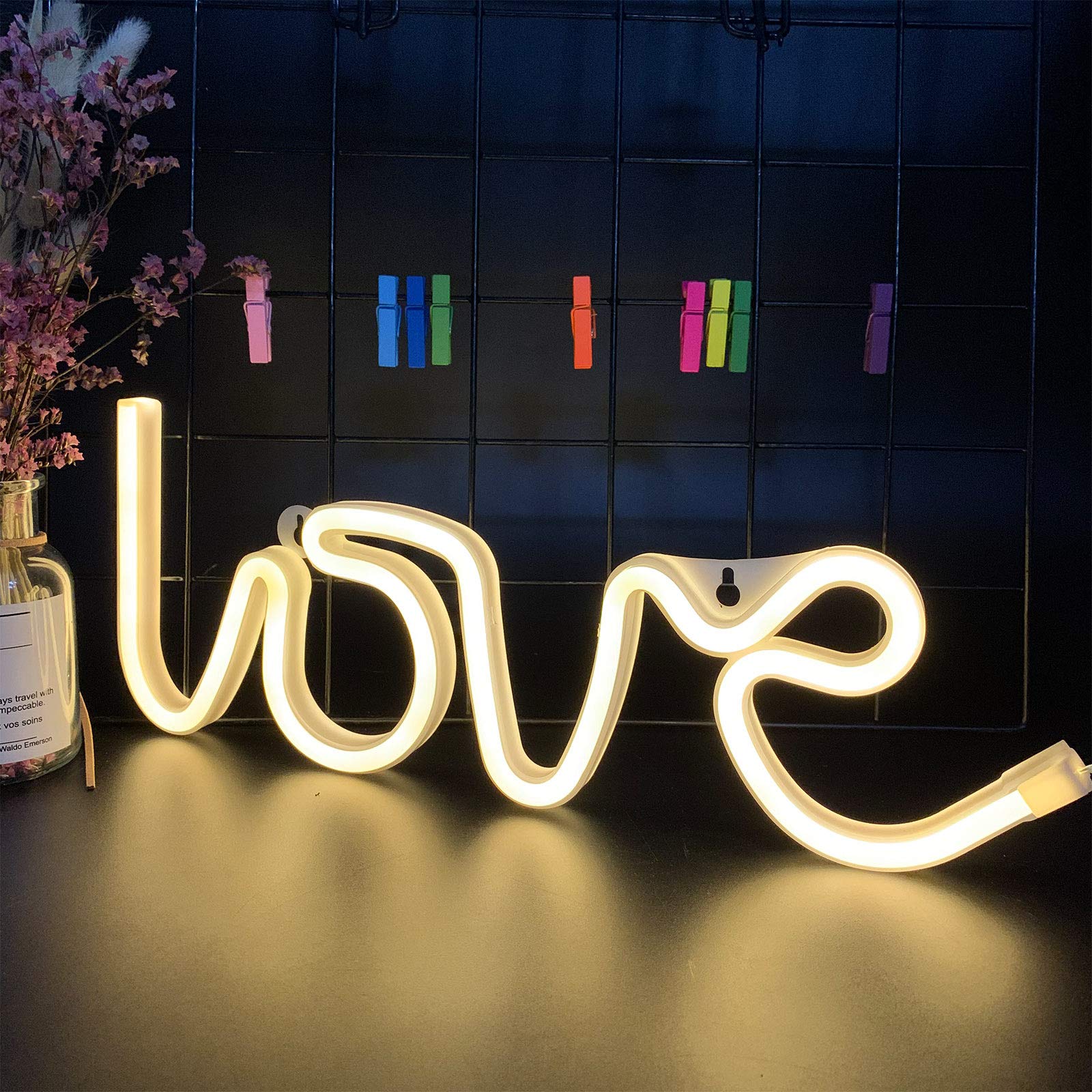 ENUOLI Love Neon Signs Light for Bedroom Wall Decor USB/Battery Operated Love for Bedroom Neon Signs Warm White Night Light for Party Wedding Birthday