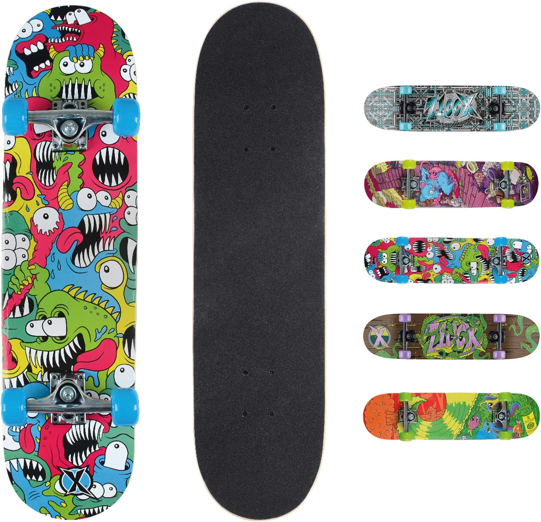 Xootz Kids Complete Beginners Double Kick Trick Skateboard Maple Deck - 31 x 8 Inches