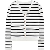 IEEILULU Women's Striped Cardigan Sweaters - Long Sleeve Button Down V Neck Knit Cardigans Classic Casual Tops for Women