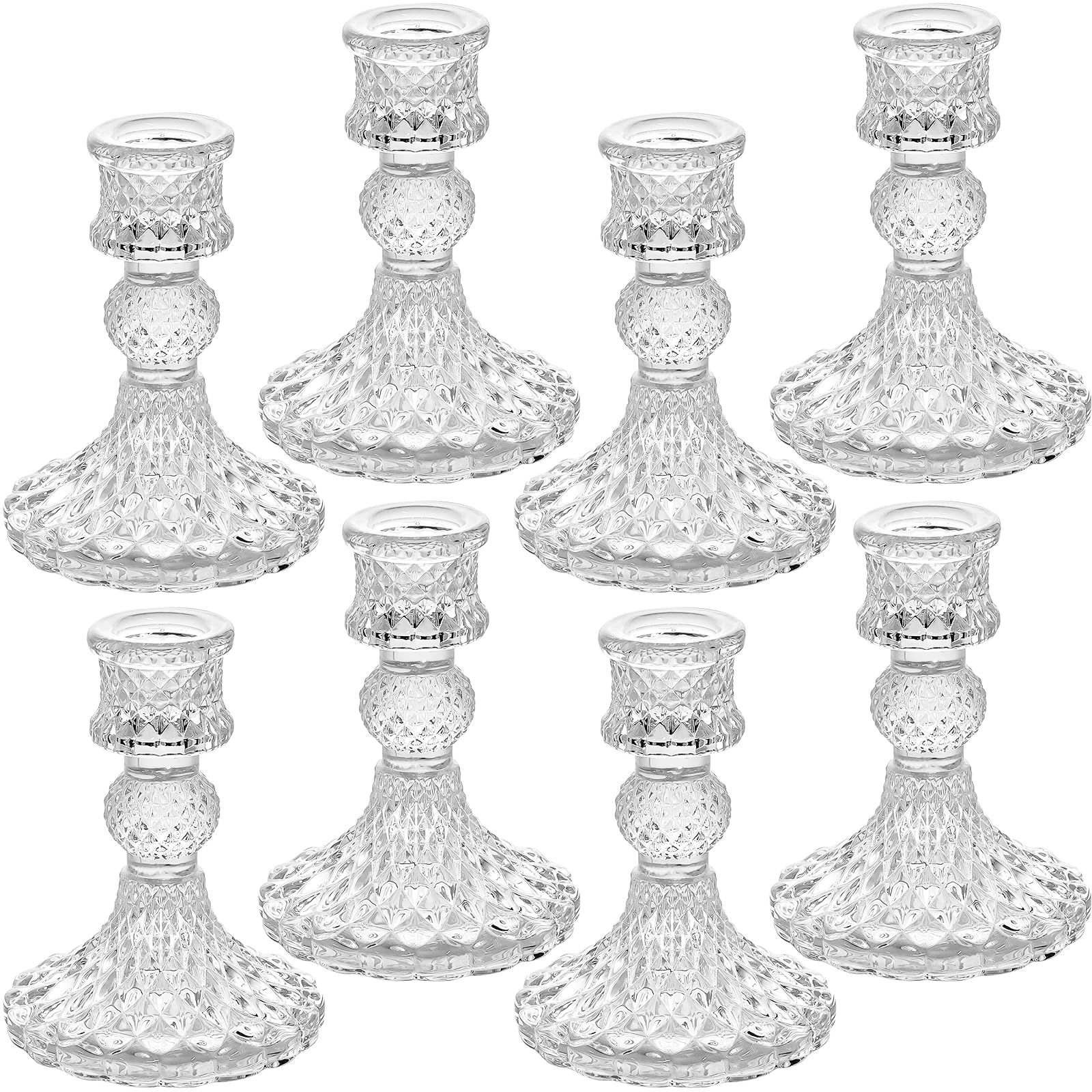 Clear Glass Candlestick Holders,8 pcs Set Diamond Style Taper Candle Holders for Formal Events, Wedding, Festival,Church, Party & Festival Decoration (Diamond-8)