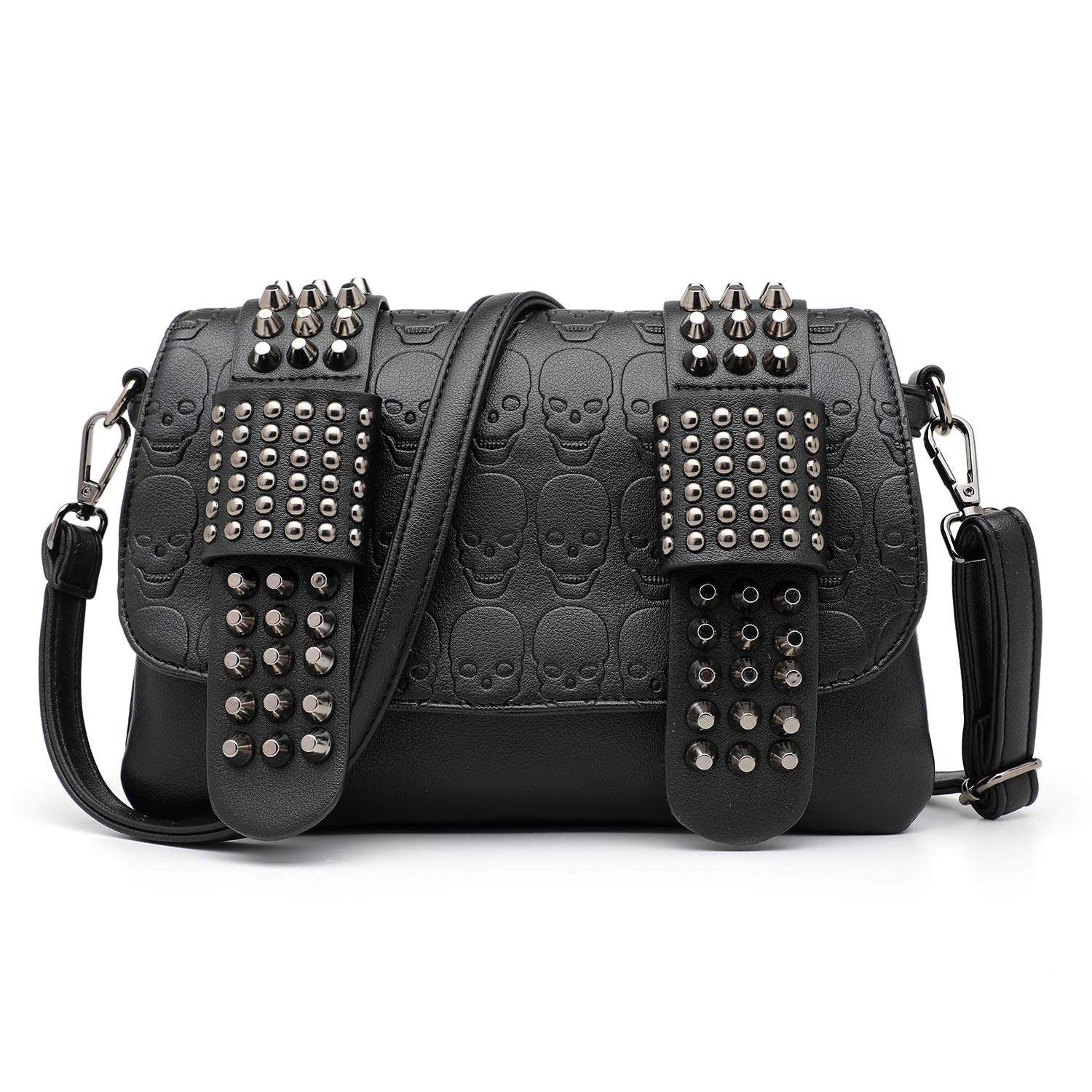LUI SUI Women Gothic Punk Skull Rivet Studded Crossbody Bag PU Leather Shoulder Bag Handbag Wallet Purses