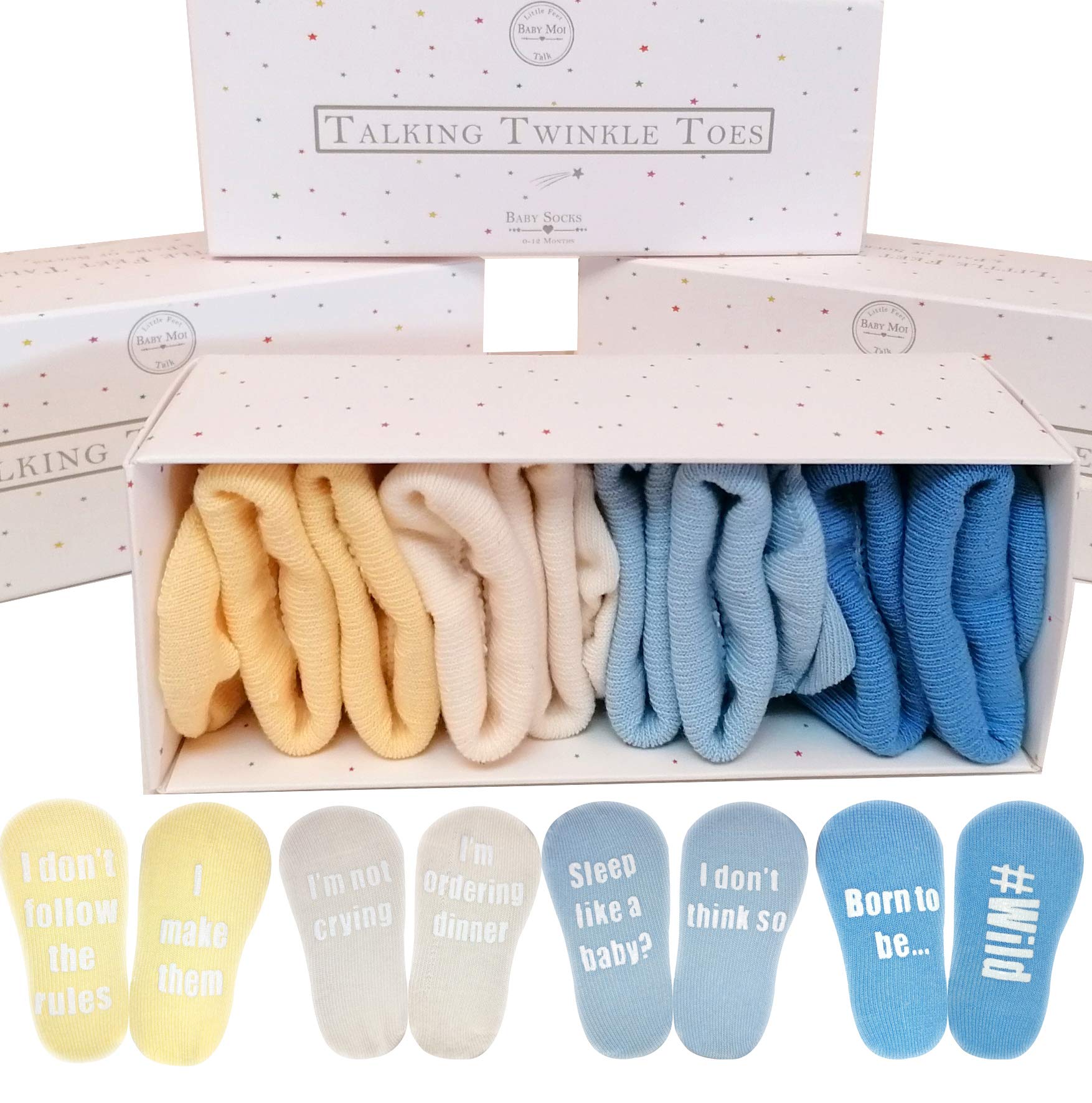 Rustic Robin Boy Baby Socks Gift Set Newborn Gift - 4 Pairs of fun sayings in Gift Box, 0-12 months