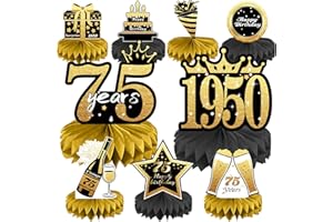 JOYCARD 75th Birthday Decorations Set, 1950 Table Toppers for Women Men Birthday Party Supplies, Happy 75 Year Old Table Decoration for Grandpa Grandma, 9Pcs Black & Gold Honeycomb Centerpieces