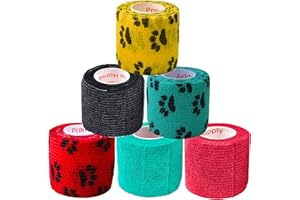 Prairie Horse Supply 2 Inch Vet Wrap Tape Bulk (Red, Yellow, Black and Black Paw Prints on Yellow, Red, Teal) (Pack of 6) Self Adhesive Adherent Adhering Flex Bandage Grip Roll for Dog Cat Pet