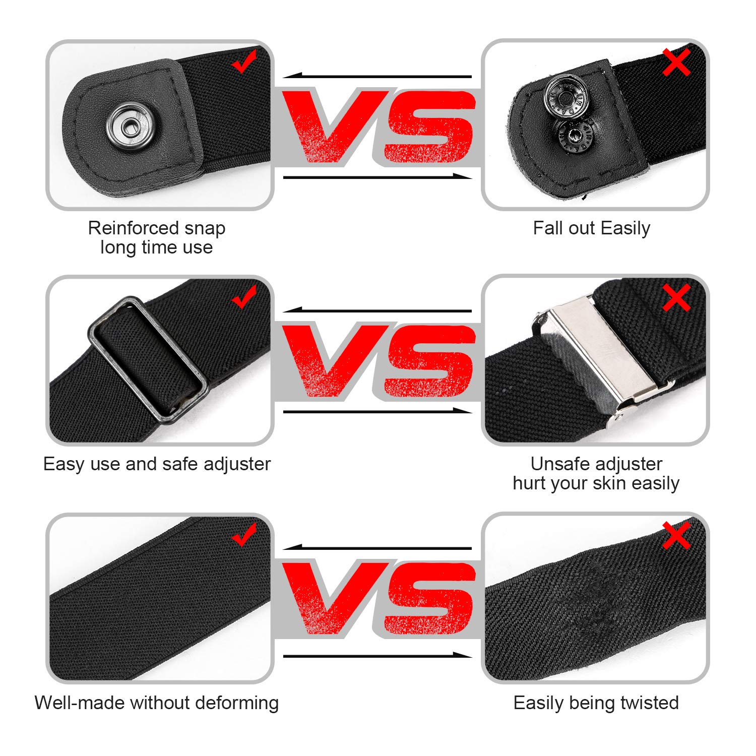 2 Pack Buckle Free Women Stretch Belt for Women/Men, Plus Size No Buckle Invisible Elastic Belts for Jeans Pants by WHIPPY, black+coffee, small size 24-34 inches