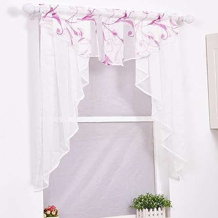 Voile Kleinfenster Gardinen weiss Vorhang Fenstergardine Scheibengardine mit Falten lila BxH 100x100cm