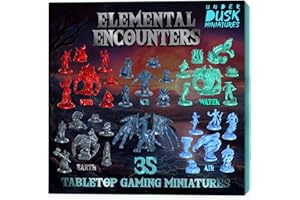 Underdusk: Elemental Encounters - 35 Unpainted DND Bulk Miniatures for D&D, TTRPG, Pathfinder & Dungeons and Dragons | Includes Fire, Ice, Water, Air, and Earth Elements with Stat Blocks