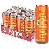 ARDOR ENERGY Natural Sparkling Energy Drink with 100mg Natural Caffeine & 200mg L-Theanine from Organic Green Tea for Smooth Energy & Focus | Healthy Energy Drink | Made with Real Fruit Juice | No Artificial Sweeteners, Just 50 calories, Vegan, Gluten-Free (12 fl oz, pack of 12, Clementine)