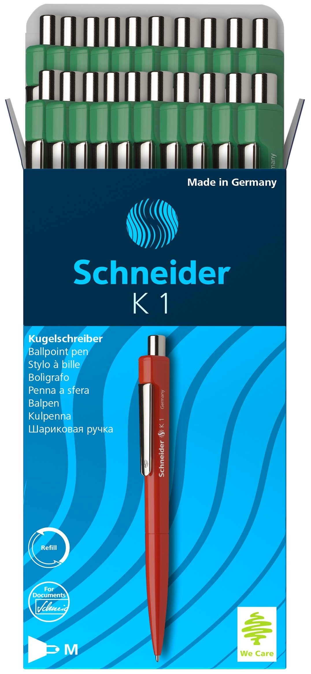 Schneider K1-3154 Retractable Ballpoint Pen Indelible Pack of 20 Medium Nib Green