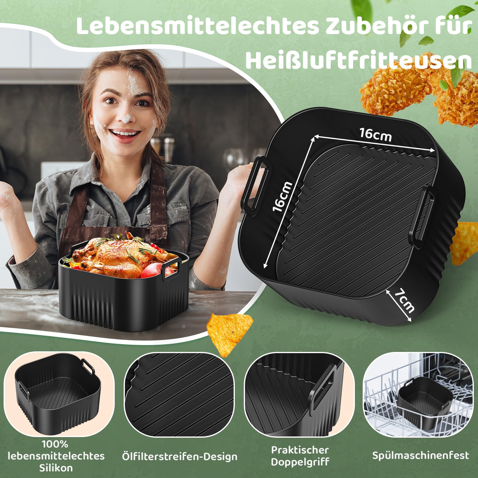 Airfryer Zubehör für Chefman 3,75 l, Tefal Easy Fry Compact 3 L, Philips Essential 4,1L, 11 Stück Heißluftfritteuse Zubehör für Tefal 3 L, Chefman 3,75 l, Wiederverwendbar Airfryer Accessories 3