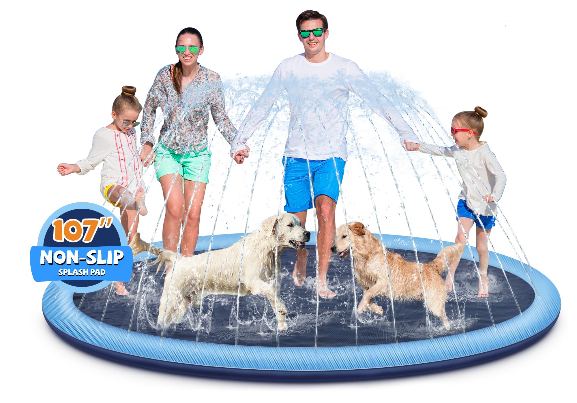 Photo 1 of Splash Pad for Kids and Dogs, 107" Extra Large Splash Pad for Kids, Non Slip Thicken Sprinkler Dog Pool Summer Outdoor Water Toys for Backyard