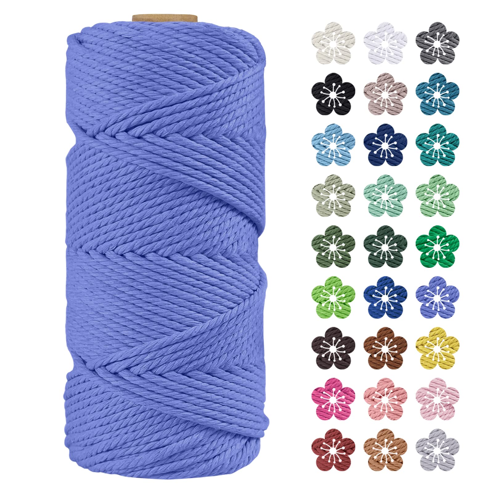 LEREATI Macrame Cord 4mm x 100m, Thick Macrame Rope Natural Cotton Rope Craft String, 4 Strand Twisted Cotton Cord Yarn for DIY Plant Hanger, Wall Hanging, Christmas Decoration (Haze blue)