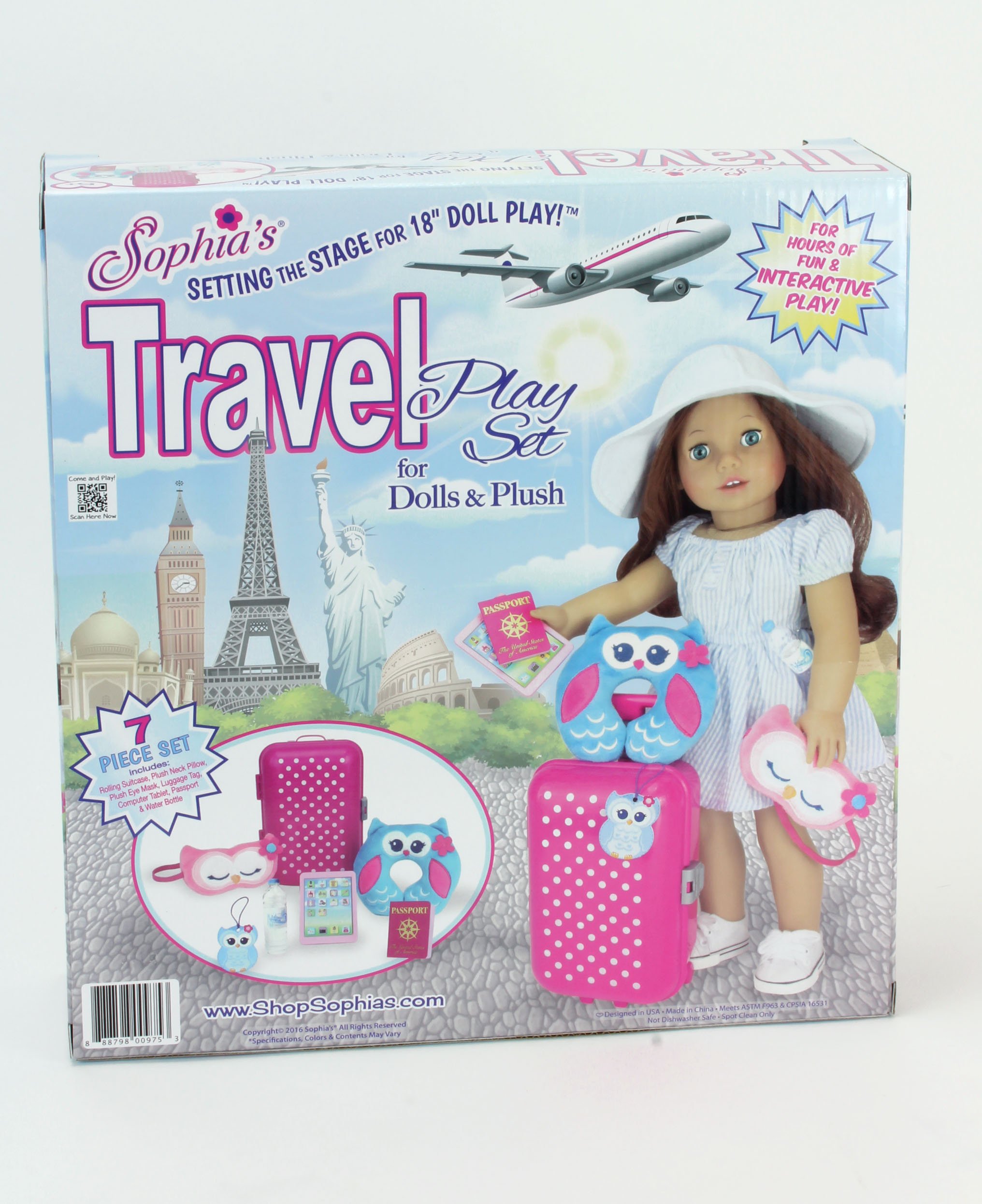 Doll Travel Play Set by Sophia's 7 Piece Doll Accessory Luggage Set for