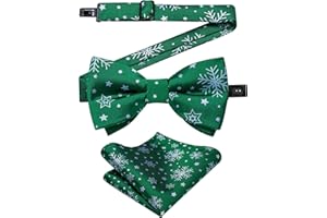 DiBanGu Boys Christmas Bowtie Set Silk Xmas Holiday Pre-tied Bowtie and pocket Square for Kids Festive Bow Tie with Gift Box