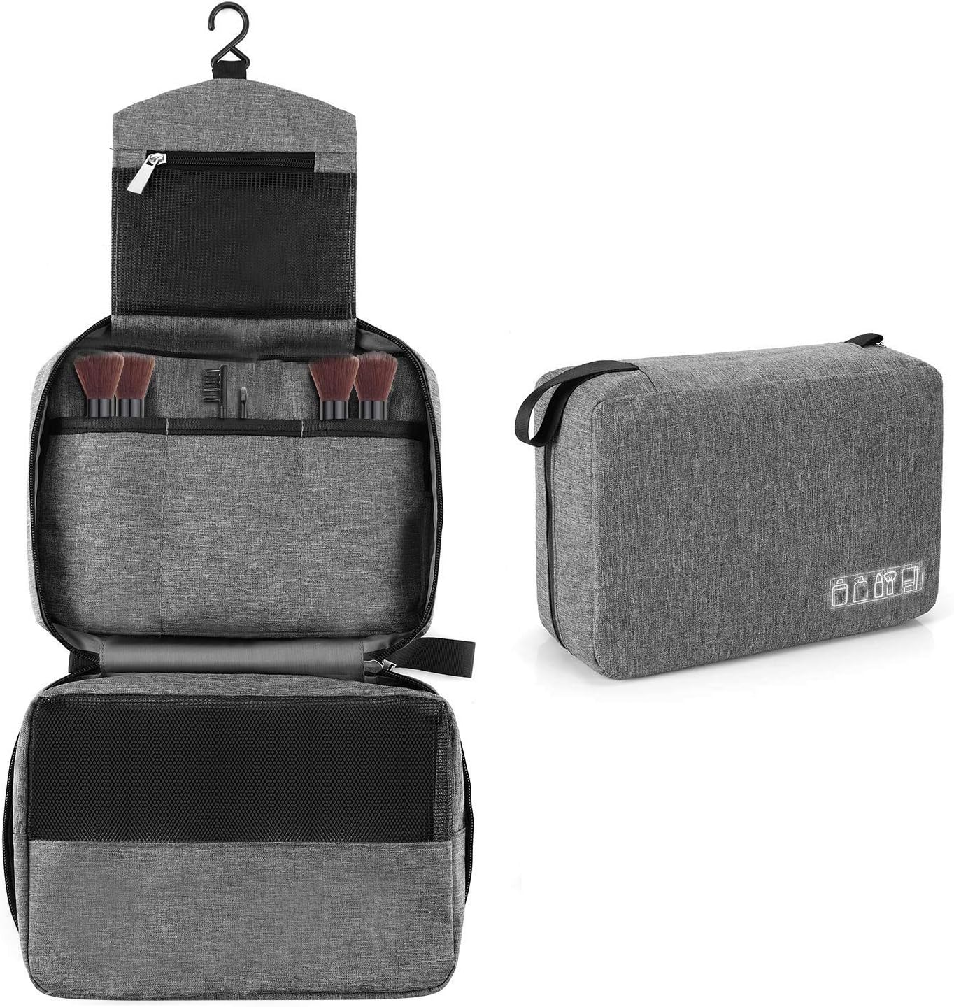 HCFGSTravel Hanging Toiletry Wash Bag Makeup Foldable Waterproof Organizer Cosmetic Bag for Men & Women (Medium, Grey)