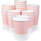 Glowcoast Disposable Coffee Cups With Lids - (80 set) 12 oz Paper To Go Coffee Cups With Resealable Lids Prevent Leaks! Travel Insulated Hot Beverage Drink Cup. Will Not Bend With Heat or Burn Fingers