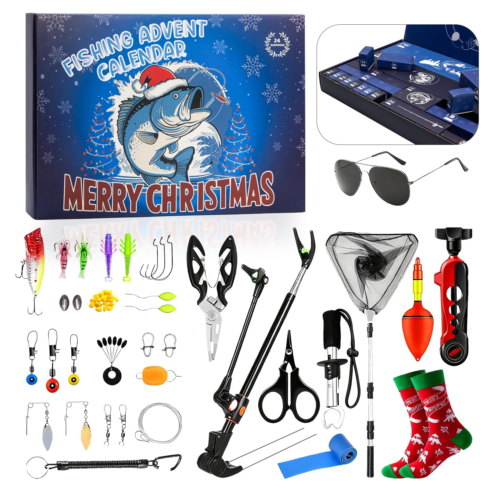 Fishing Advent Calendar 2025, 24 Days Christmas Unique Advent Calendar Men with Fishing Theme Gifts