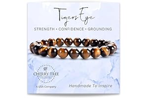 Cherry Tree Collection Tigers Eye Bracelets Plus Over 40 Other Stones – Gemstone Beads for Men & Women, Promotes Protection, Courage, Focus, Balance & Luck – Available in S, M, L with 8mm Round Beads