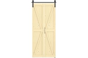 ROOMTEC 36in x 84in Bifold Barn Door with Hardware Kit, Unfinished Solid Pine Wood Folding Closet Door for Bedroom or Wardrobe, Assembly Required, DIY, Stainable, Natural Finish