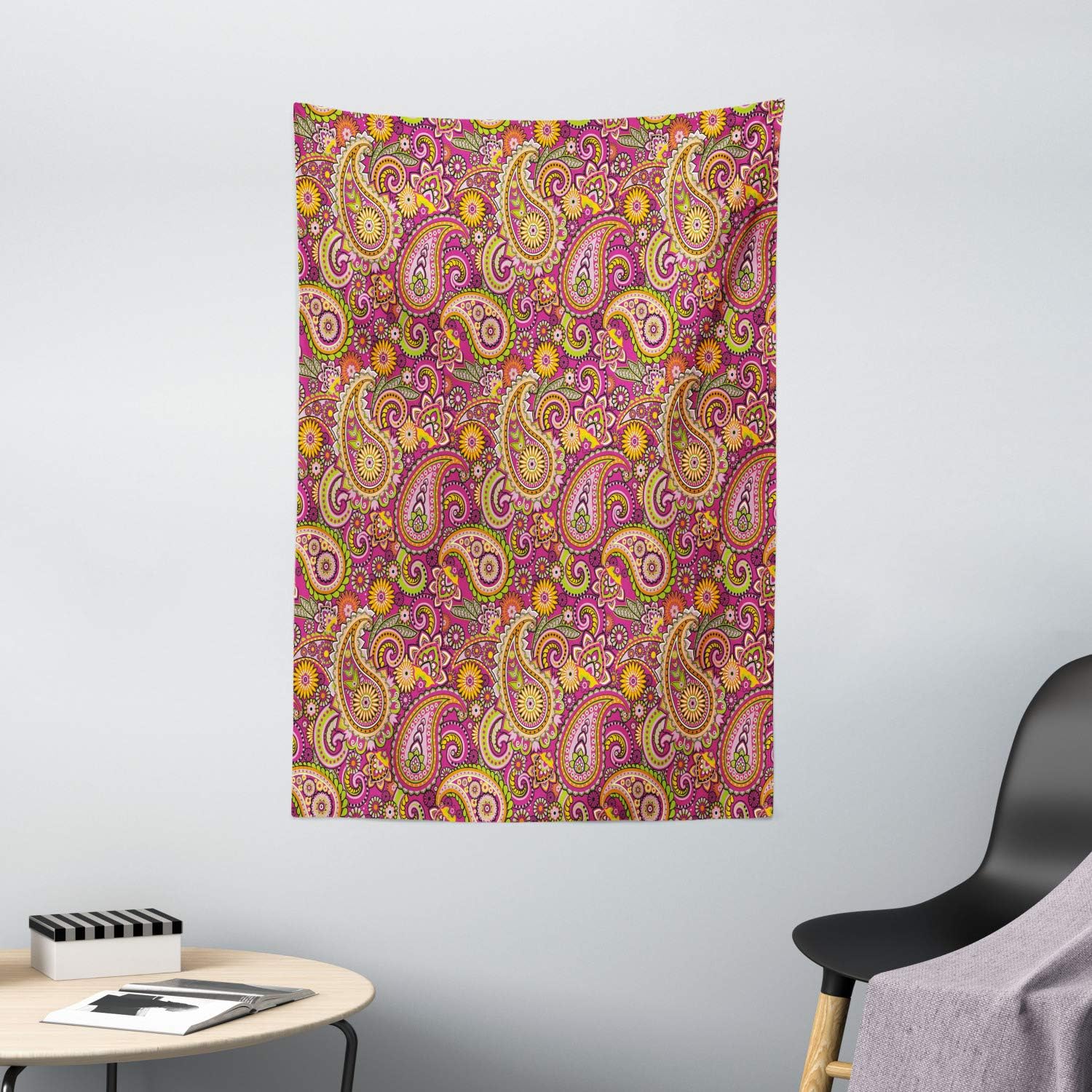 Ambesonne Paisley Tapestry, Vivid Design with Flowers Dots