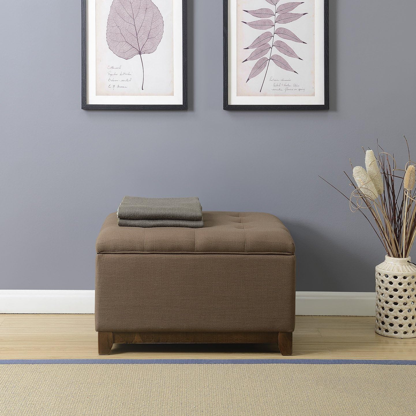 Best brown fabric ottoman storage wood feet