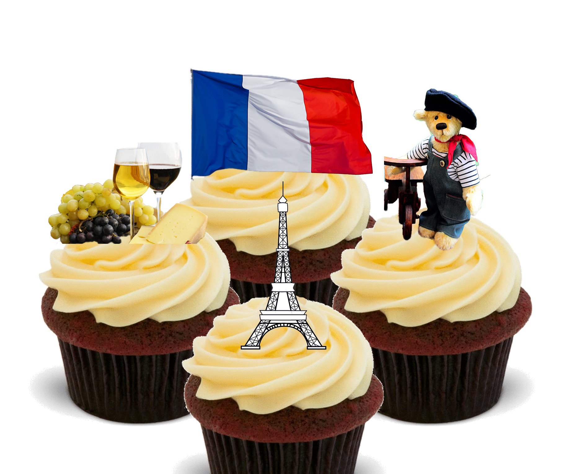 Made4You France Fun Pack, Edible Cupcake Toppers - Stand-up Wafer Cake Decorations (Pack of 12)