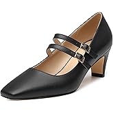 GOFOURTHAT Women's Mary Janes Chunky Block Heels Square Closed Toe Patent Pumps Double Straps Work Party Dress Shoes 2 Inch