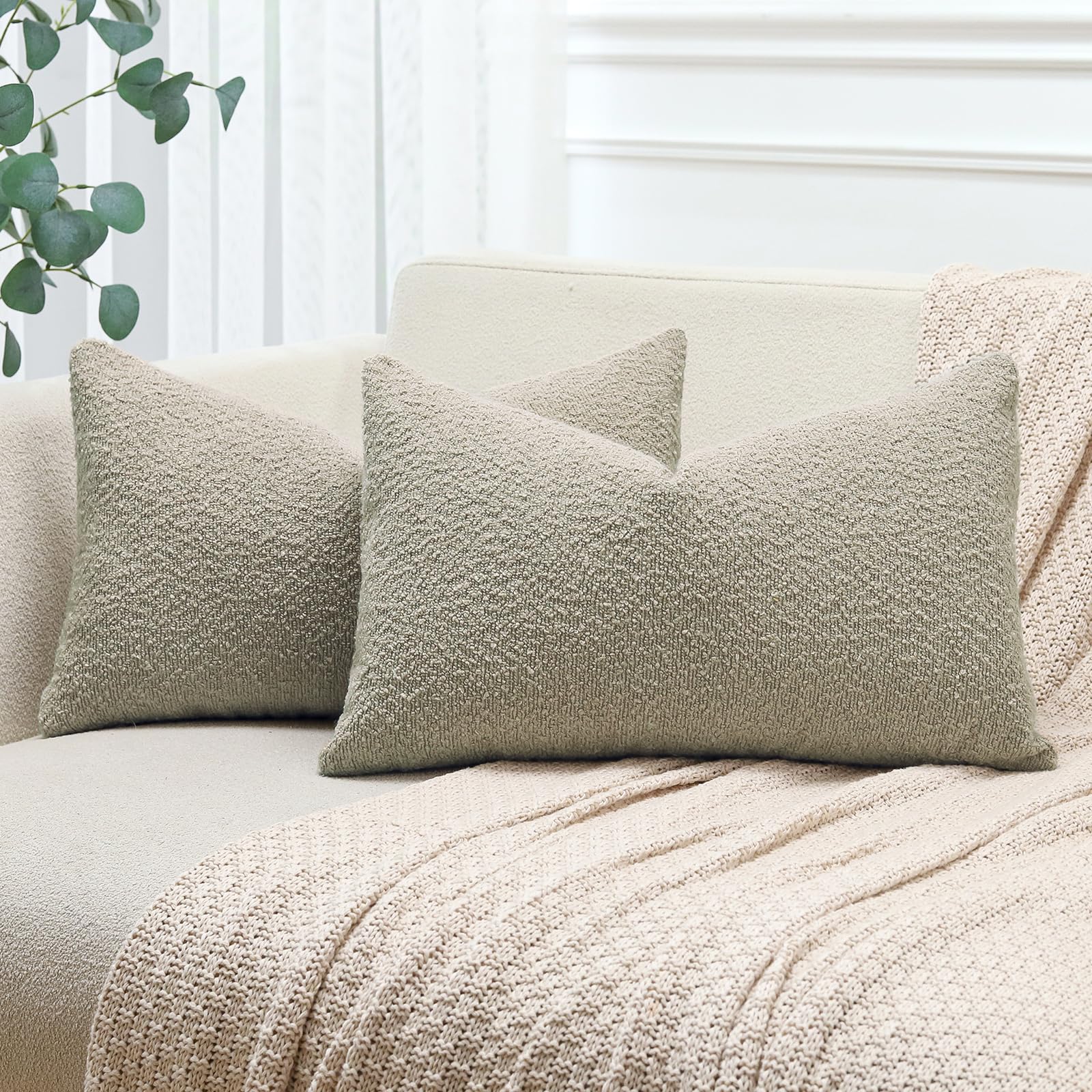 Photo 1 of OTOSTAR Pack of 2 Textured Boucle Throw Pillow Covers 16x24 Inch Oatmeal Accent Solid Pillowcases Farmhouse Decorative Pillow Covers Couch Cushion Case for Home Sofa Bedroom Decor (Oatmeal)