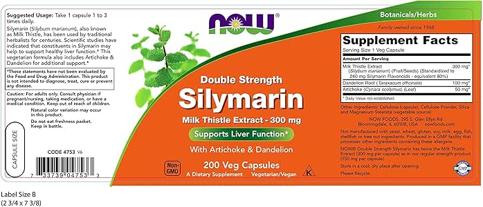 NOW Milk Thistle Extract 300mg Supplement Facts