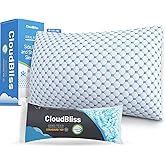 CloudBliss Shredded Memory Foam Pillow for Sleeping - Adjustable Cooling Pillow with Breathable Washable Cover, CertiPUR-US Certified, 1 Pack Queen Size for Side/Back/Stomach Sleepers