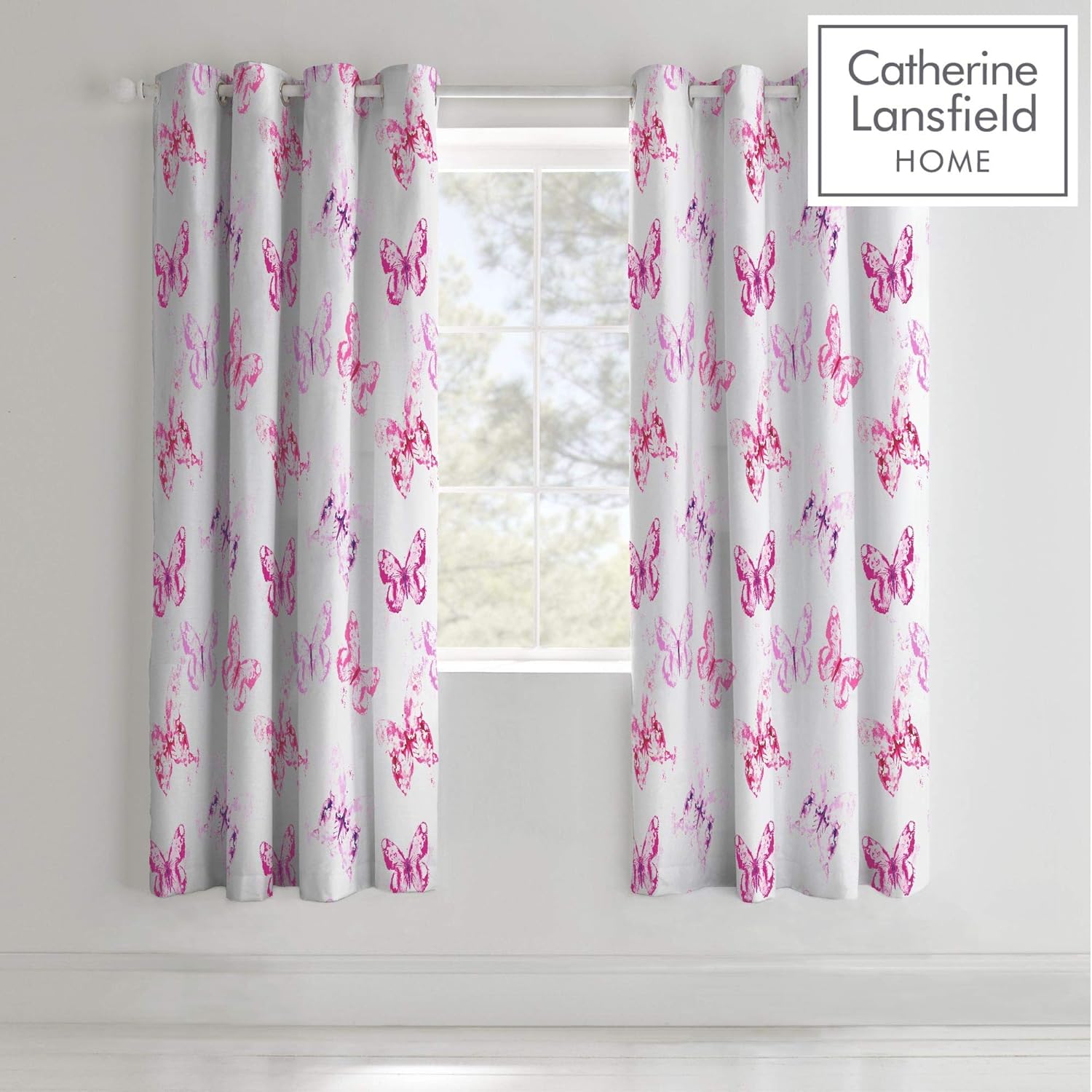 Catherine Lansfield Butterfly Easy Care Eyelet Curtains Pink