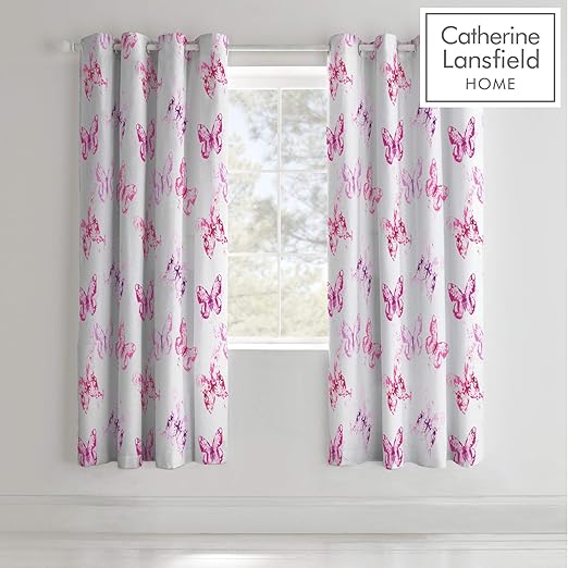 Catherine Lansfield Butterfly Easy Care Eyelet Curtains Pink