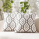 WACOMECO Pack of 2 Embroidered Decorative Throw Pillow Covers - Accent Boho Pillowcases Farmhouse Cushion Covers for Sofa Bedroom Couch Car, 18 x 18 in, Grey